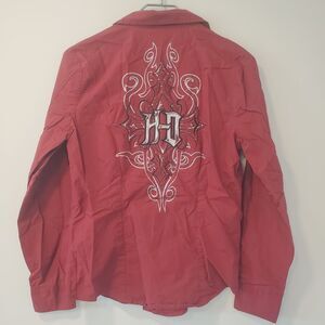 Harley Davidson Womens Small Shirt Red Long Sleeve button-down